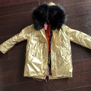 Gold parka with real fur (rabbit) multi color